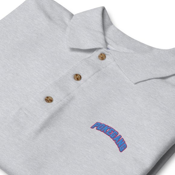 PokeGang Men's Gray Short Sleeve Button Up Collar Embroidery Polo Shirt Size S - Picture 2 of 2